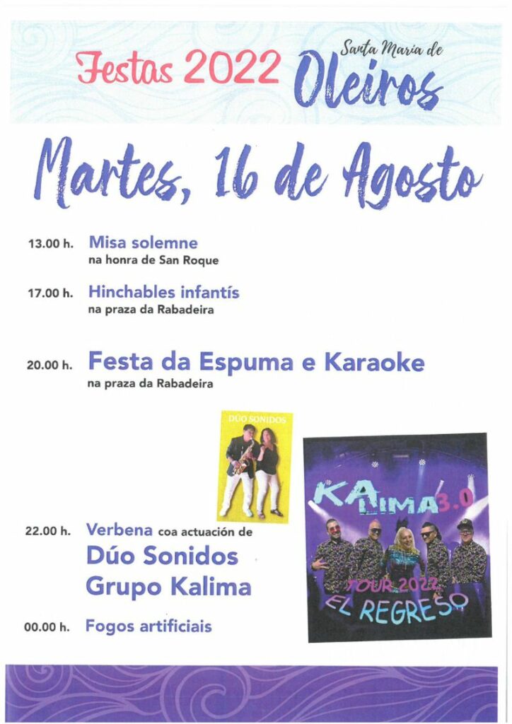 Fiestas de Santa María de Oleiros 2022 | Programación completa