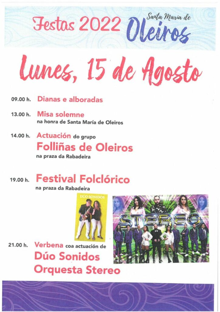 Fiestas de Santa María de Oleiros 2022 | Programación completa